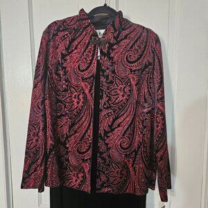 Sheri Martin Size 18 Evening 2 Piece Red Paisley Jacket & Black dress Velvet